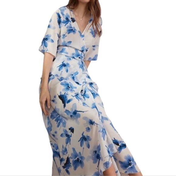Sz M Falconeri 100% Silk Floral Maxi Wrap Dress $330 MSRP - Picture 3 of 14